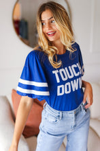 Load image into Gallery viewer, Stand Out Blue &quot;TOUCHDOWN&quot; Sequin Bubble Sleeve Game Day Top
