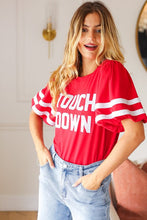 Load image into Gallery viewer, Stand Out Red &quot;TOUCHDOWN&quot; Sequin Bubble Sleeve Game Day Top
