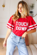 Load image into Gallery viewer, Stand Out Red &quot;TOUCHDOWN&quot; Sequin Bubble Sleeve Game Day Top
