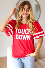 Load image into Gallery viewer, Stand Out Red &quot;TOUCHDOWN&quot; Sequin Bubble Sleeve Game Day Top
