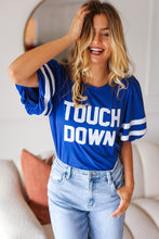 Load image into Gallery viewer, Stand Out Blue &quot;TOUCHDOWN&quot; Sequin Bubble Sleeve Game Day Top
