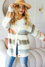 Load image into Gallery viewer, Ivory Striped Button Down Fuzzy Knit Cardigan
