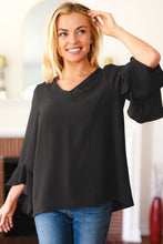 Load image into Gallery viewer, Falling In Love Black Hi-Lo Ruffle Sleeve Woven Top
