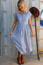 Load image into Gallery viewer, Everyday Chic Denim Blue Button-Down Collared Swing Dress
