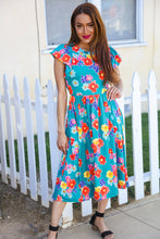 Load image into Gallery viewer, In Your Dreams Emerald Floral Print Folded Flutter Sleeve Midi Dress
