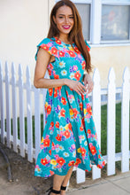 Load image into Gallery viewer, In Your Dreams Emerald Floral Print Folded Flutter Sleeve Midi Dress
