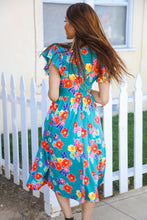 Load image into Gallery viewer, In Your Dreams Emerald Floral Print Folded Flutter Sleeve Midi Dress
