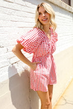 Load image into Gallery viewer, Festival Ready Cotton Red Checker Elastic V Neck Romper
