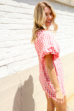Load image into Gallery viewer, Festival Ready Cotton Red Checker Elastic V Neck Romper
