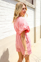 Load image into Gallery viewer, Festival Ready Cotton Red Checker Elastic V Neck Romper
