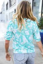 Load image into Gallery viewer, Spring Vibes Mint Wavy Rib Puff Short Sleeves Floral Top
