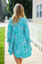 Load image into Gallery viewer, Boho Romance Mint Floral Print Front Ribbon Bow Tiered Dress
