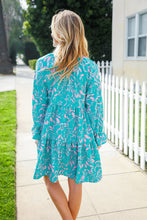 Load image into Gallery viewer, Boho Romance Mint Floral Print Front Ribbon Bow Tiered Dress
