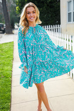 Load image into Gallery viewer, Boho Romance Mint Floral Print Front Ribbon Bow Tiered Dress
