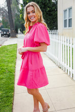 Load image into Gallery viewer, Star Struck Fuchsia Notched Neck Balloon Sleeve Sash Belt Mini Dress
