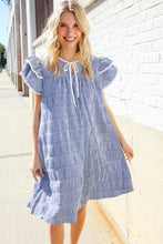 Load image into Gallery viewer, Beautiful You Blue Checker Gingham Tie Front Double Ruffle Sleeve Midi Dress
