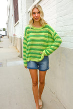 Load image into Gallery viewer, Dazzle in Lime &amp; Green Stripe Long Sleeve Loose Knit Sweater
