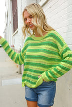Load image into Gallery viewer, Dazzle in Lime &amp; Green Stripe Long Sleeve Loose Knit Sweater
