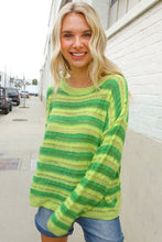 Load image into Gallery viewer, Dazzle in Lime &amp; Green Stripe Long Sleeve Loose Knit Sweater
