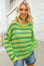Load image into Gallery viewer, Dazzle in Lime &amp; Green Stripe Long Sleeve Loose Knit Sweater

