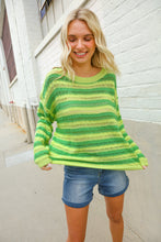 Load image into Gallery viewer, Dazzle in Lime &amp; Green Stripe Long Sleeve Loose Knit Sweater
