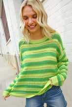 Load image into Gallery viewer, Dazzle in Lime &amp; Green Stripe Long Sleeve Loose Knit Sweater
