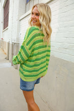 Load image into Gallery viewer, Dazzle in Lime &amp; Green Stripe Long Sleeve Loose Knit Sweater
