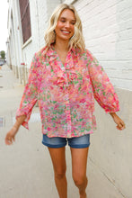 Load image into Gallery viewer, Classy Chic Rose Floral Ruffle Button Down Chiffon Top
