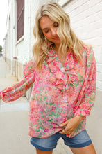 Load image into Gallery viewer, Classy Chic Rose Floral Ruffle Button Down Chiffon Top
