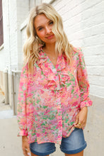 Load image into Gallery viewer, Classy Chic Rose Floral Ruffle Button Down Chiffon Top
