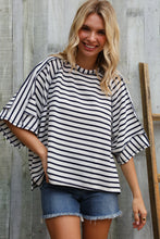 Load image into Gallery viewer, Casual Chic Cotton Navy &amp; Cream Stripe Raglan 3/4 Sleeve Pullover

