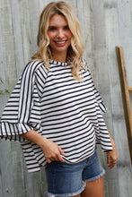 Load image into Gallery viewer, Casual Chic Cotton Navy &amp; Cream Stripe Raglan 3/4 Sleeve Pullover
