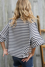 Load image into Gallery viewer, Casual Chic Cotton Navy &amp; Cream Stripe Raglan 3/4 Sleeve Pullover
