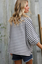 Load image into Gallery viewer, Casual Chic Cotton Navy &amp; Cream Stripe Raglan 3/4 Sleeve Pullover
