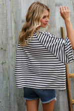 Load image into Gallery viewer, Casual Chic Cotton Navy &amp; Cream Stripe Raglan 3/4 Sleeve Pullover
