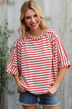 Load image into Gallery viewer, Casual Chic Cotton Red &amp; Cream Stripe Raglan 3/4 Sleeve Pullover
