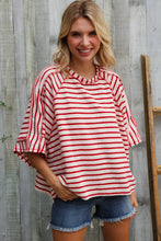 Load image into Gallery viewer, Casual Chic Cotton Red &amp; Cream Stripe Raglan 3/4 Sleeve Pullover
