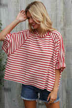 Load image into Gallery viewer, Casual Chic Cotton Red &amp; Cream Stripe Raglan 3/4 Sleeve Pullover
