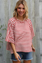 Load image into Gallery viewer, Casual Chic Cotton Red &amp; Cream Stripe Raglan 3/4 Sleeve Pullover
