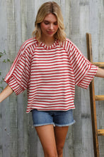 Load image into Gallery viewer, Casual Chic Cotton Red &amp; Cream Stripe Raglan 3/4 Sleeve Pullover
