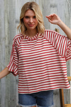 Load image into Gallery viewer, Casual Chic Cotton Red &amp; Cream Stripe Raglan 3/4 Sleeve Pullover
