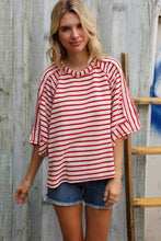 Load image into Gallery viewer, Casual Chic Cotton Red &amp; Cream Stripe Raglan 3/4 Sleeve Pullover
