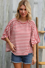 Load image into Gallery viewer, Casual Chic Cotton Red &amp; Cream Stripe Raglan 3/4 Sleeve Pullover
