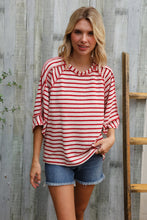 Load image into Gallery viewer, Casual Chic Cotton Red &amp; Cream Stripe Raglan 3/4 Sleeve Pullover
