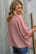 Load image into Gallery viewer, Casual Chic Cotton Red &amp; Cream Stripe Raglan 3/4 Sleeve Pullover

