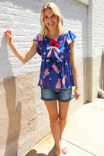 Load image into Gallery viewer, American Flag Blue &amp; Red Stars &amp; Bow Print Woven Top
