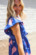 Load image into Gallery viewer, American Flag Blue &amp; Red Stars &amp; Bow Print Woven Top
