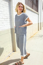 Load image into Gallery viewer, Casual Chic French Terry Black &amp; White Stripe Track Pants
