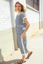 Load image into Gallery viewer, Casual Chic French Terry Black &amp; White Stripe Track Pants
