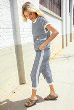 Load image into Gallery viewer, Casual Chic French Terry Black &amp; White Stripe Track Pants
